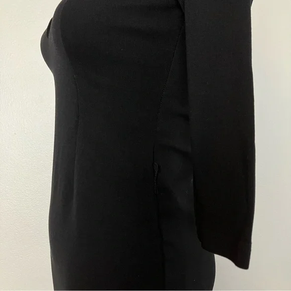 SOLD Retrolicious Black Stretch Knit Sleeved V Neck Midi Pencil Dress Small - Picture 5 of 9
